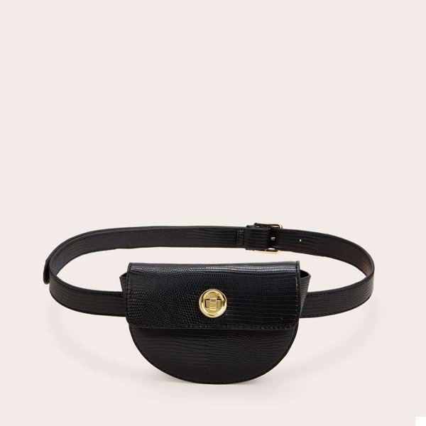 

Lizard Embossed Fanny Pack, Black