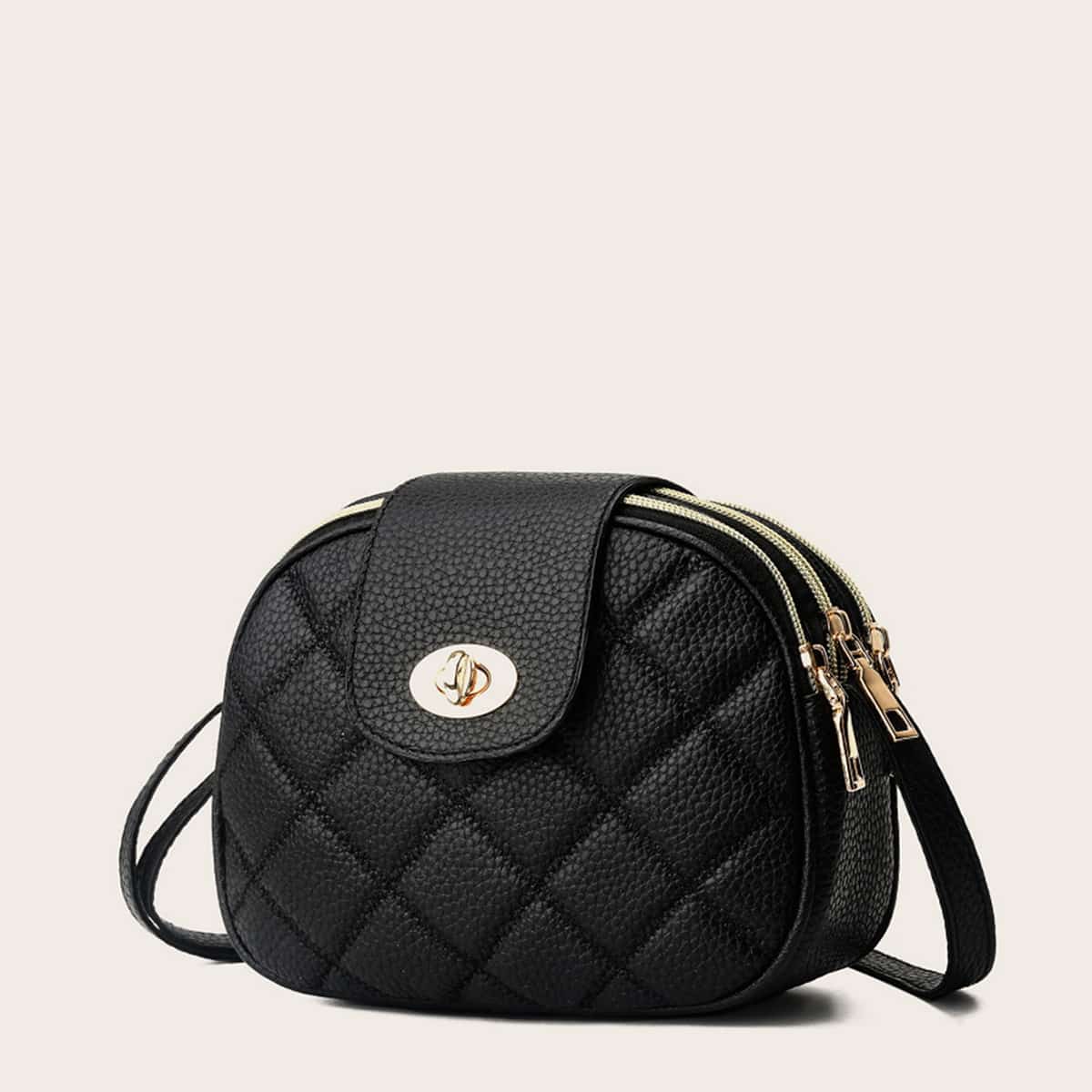 

Twist Lock Quilted Crossbody Bag, Black