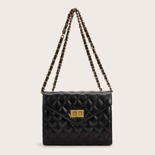 

Twist Lock Quilted Chain Bag, Pink