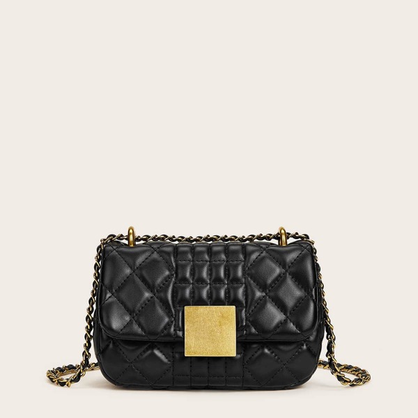 

Quilted Flap Chain Crossbody Bag, Black