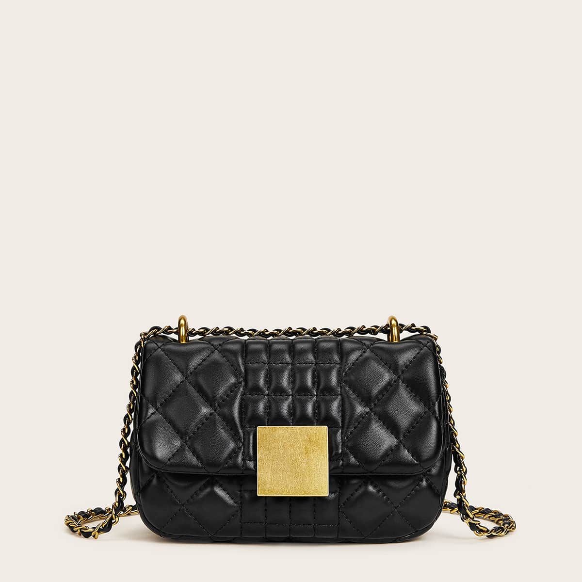 

Quilted Flap Chain Crossbody Bag, Black