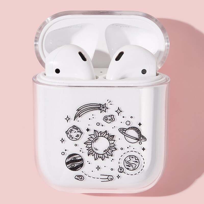 

Clear Planet Space Print Airpods Box Protector, White