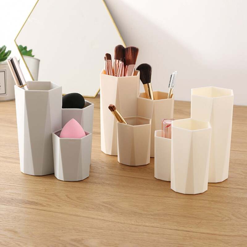 

1pc Three Compartment Hexagon Design Storage Box, Multicolor