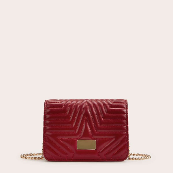 

Chevron Quilted Detail Chain Crossbody Bag, Red