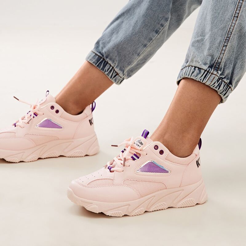 

Lace-up Front Chunky Sole Mesh Trainers, Pink