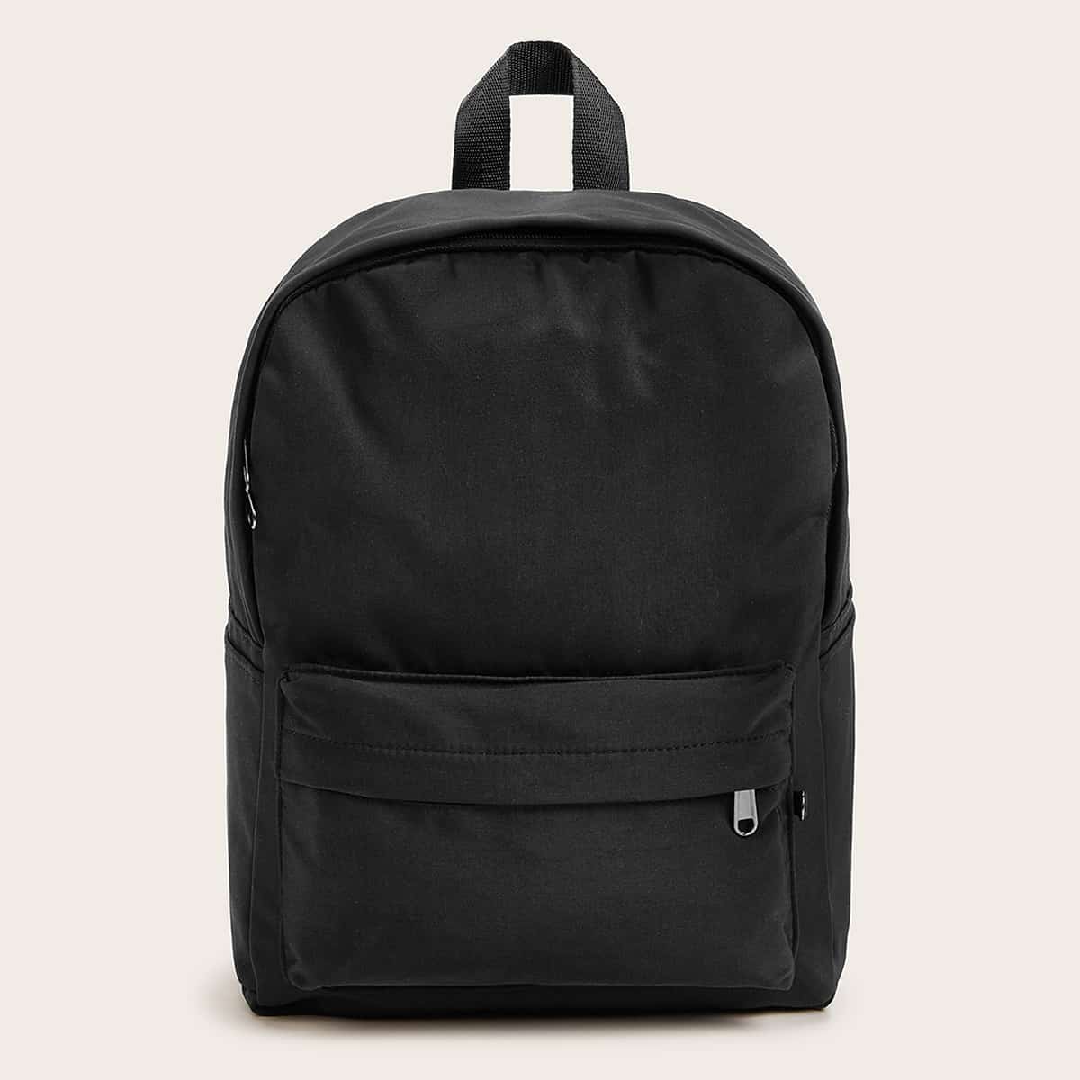 

Pocket Front Nylon Backpack, Black