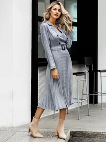 Simplee vestido con cinturón con hebilla bajo fruncido con botones de cuadros