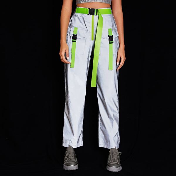 

Flap Pocket Buckle Belted Reflective Cargo Pants