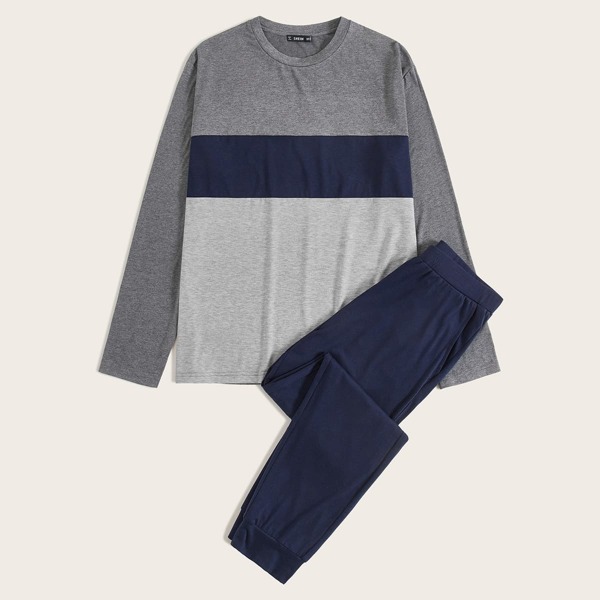 

Men Colorblock Heathered Knit Tee and Pants PJ Set, Multicolor