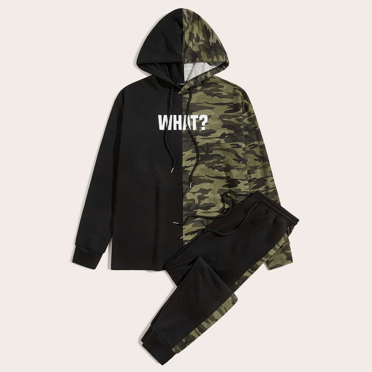 

Guys Camo and Letter Graphic Hoodie and Sweatpants Set, Multicolor