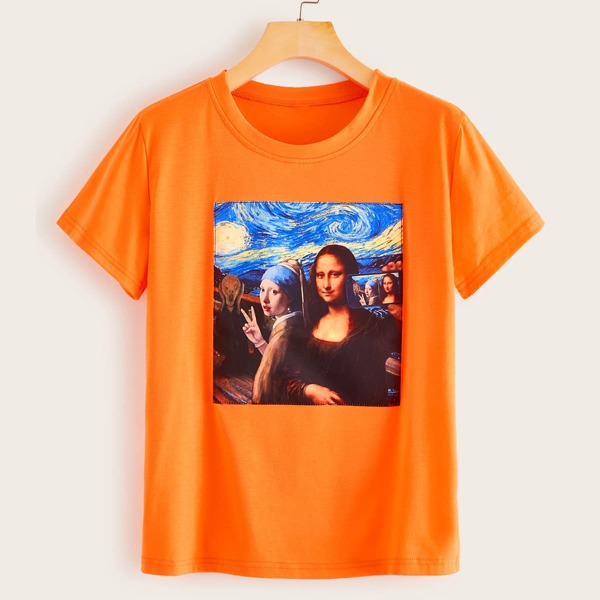 

Neon Orange Oil Painting Print Tee, Orange bright