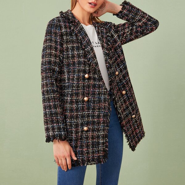 

Frayed Edge Double Button Tweed Coat
