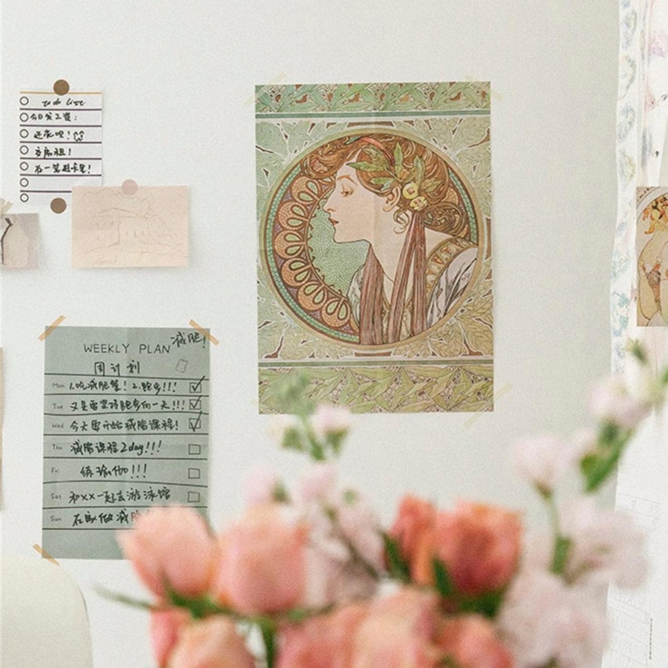 

10sheets Retro Decorative Paper With 1sheet Round Sticker