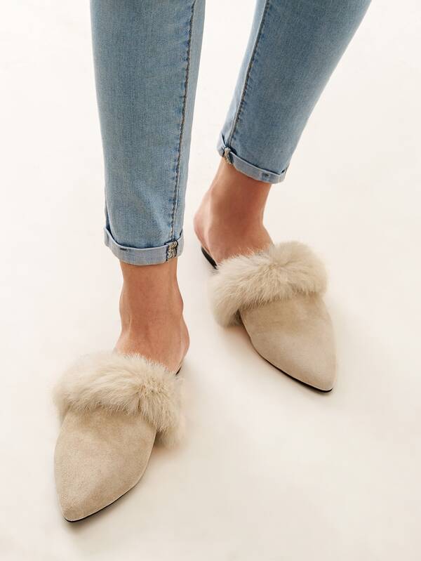 faux fur trim loafer mules