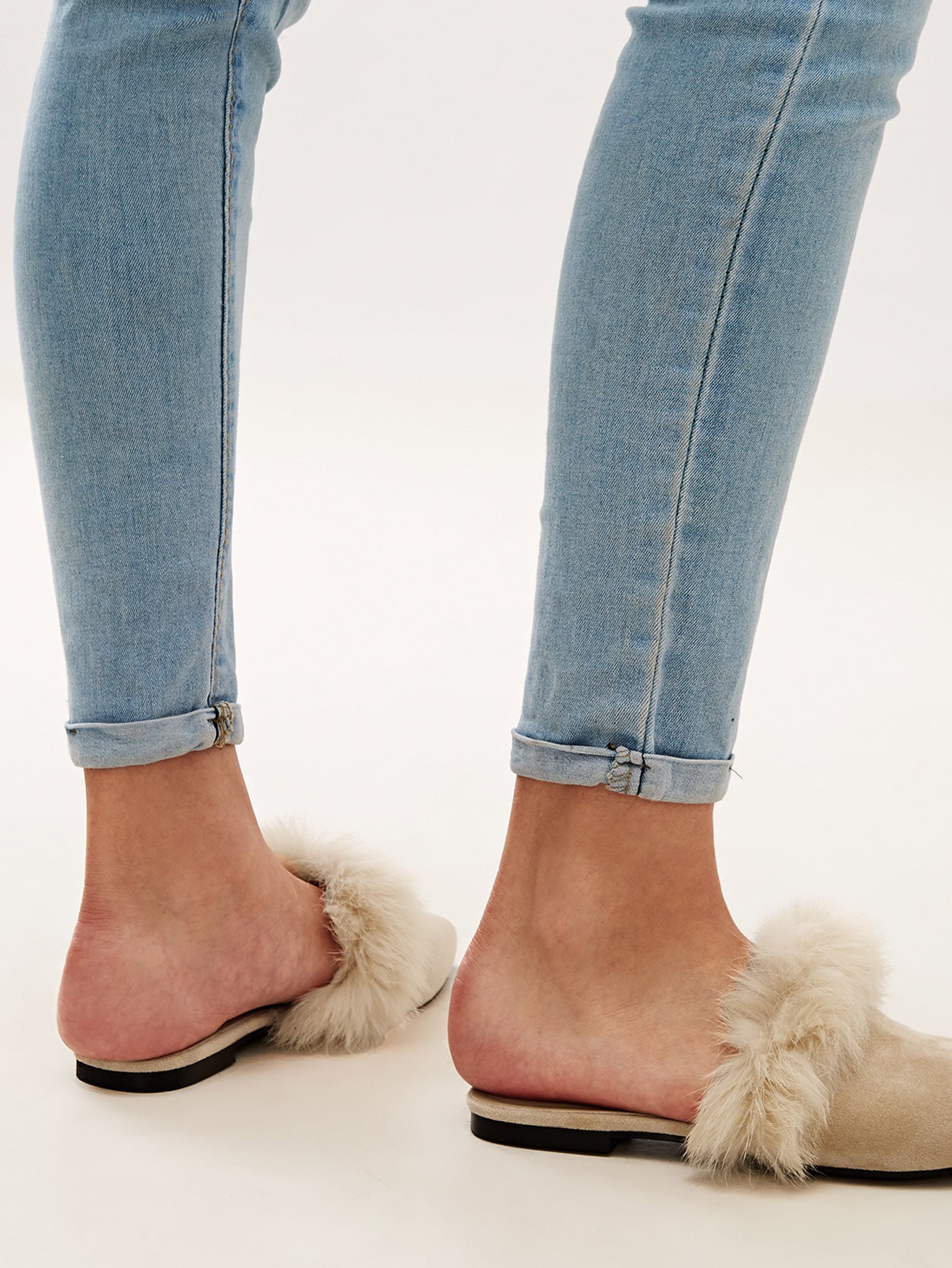 faux fur trim loafer mules