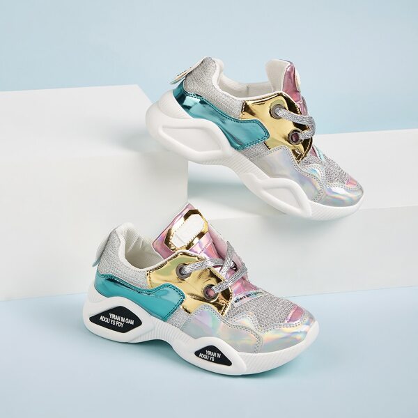 

Colorblock Metallic Lace Up Chunky Sneakers