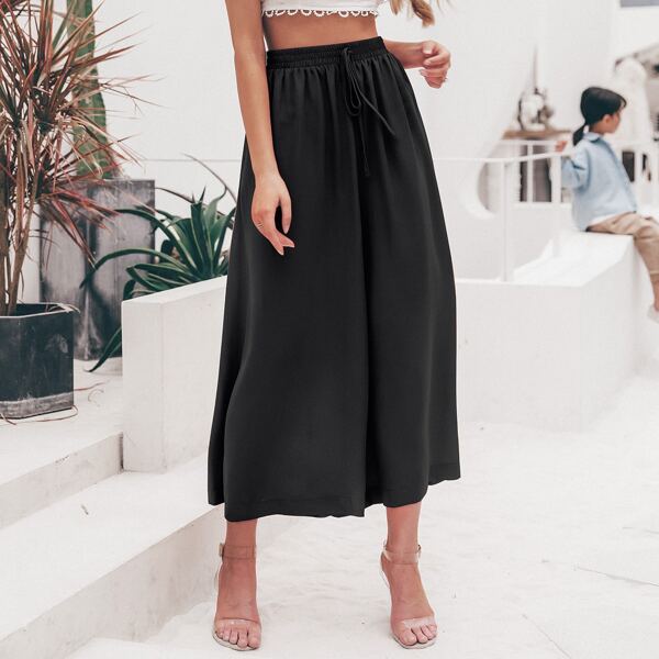 

Simplee Drawstring Waist Wide Leg Pants, Black