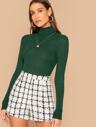SHEIN ירוק Rib-Knit פשוט אלגנטי חולצות טי