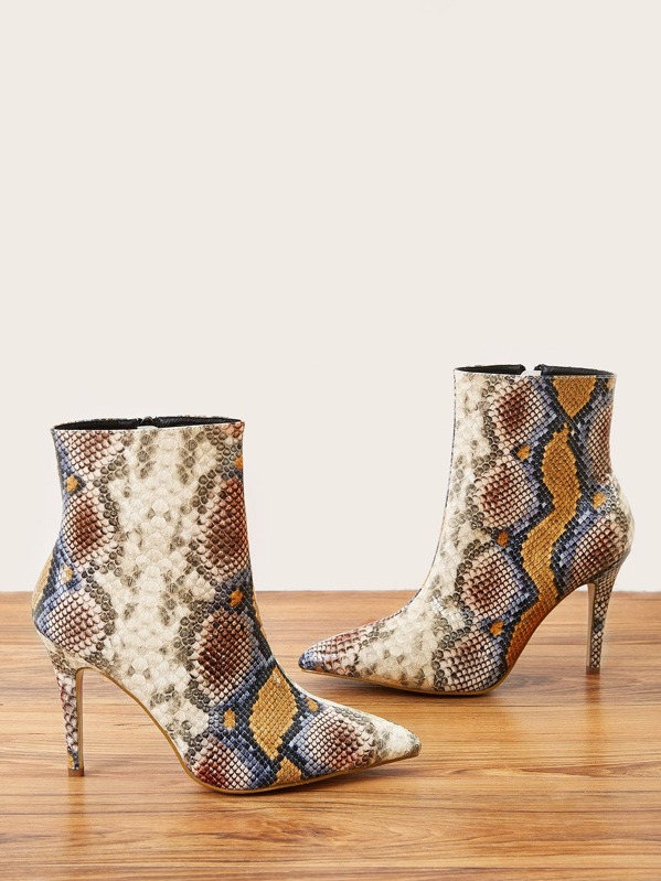 

Snakeskin Stiletto Boots, Multicolor