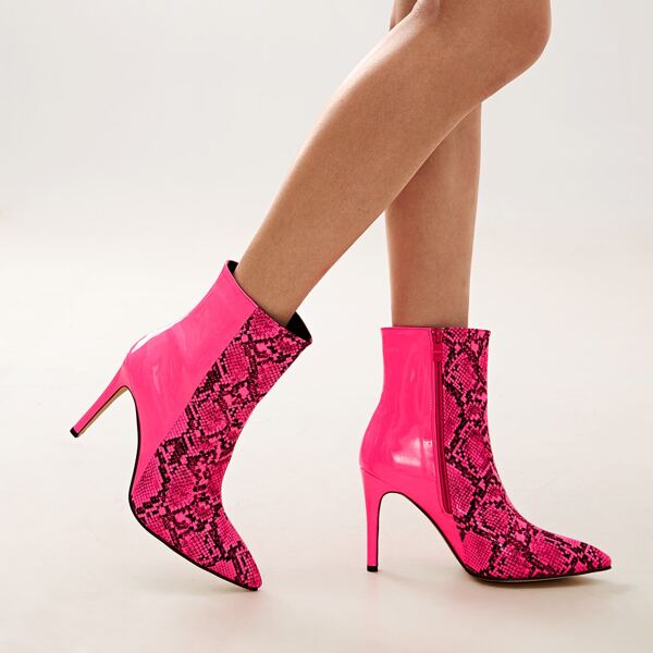 

Snakeskin Panel Point Toe Stiletto Heel Boots