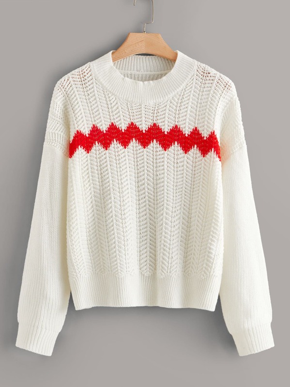 

Plus Chevron Open Knit Jumper, White
