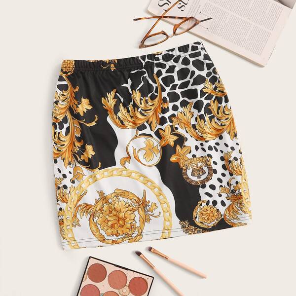 

Leopard and Scarf Print Bodycon Skirt, Multicolor