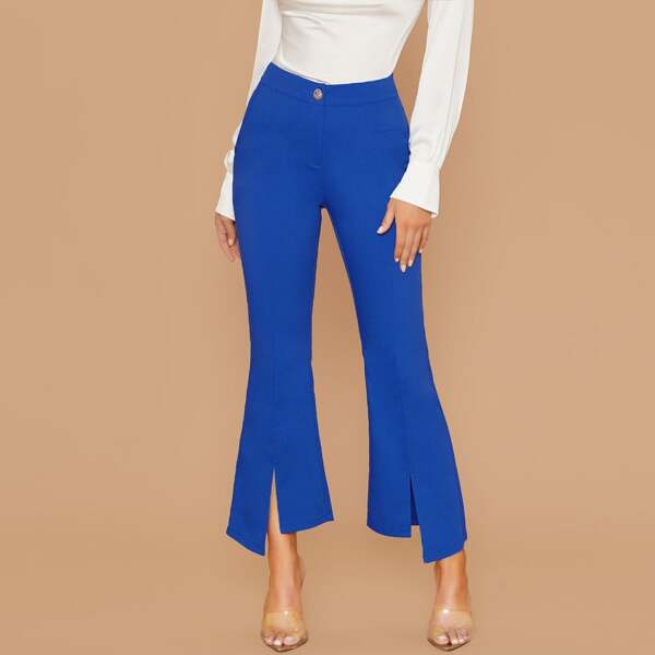

Straight Leg Slit Detail Pants, Blue