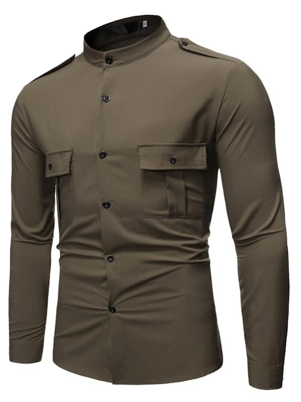 

Men Flap Pockets Epaulet Utility Shirt, Army green
