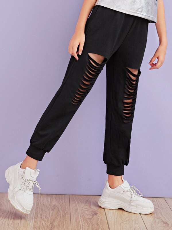 

Girls Ladder Cutout Sweatpants, Black, Sashab