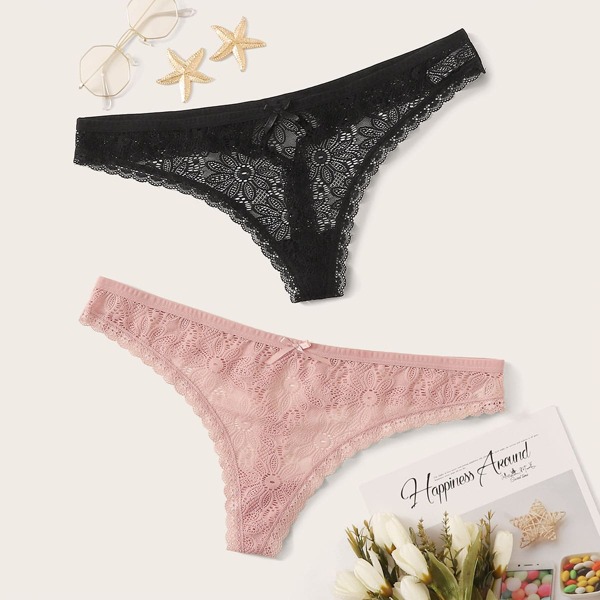 

2pack Plus Floral Lace Sheer Panty Set, Multicolor