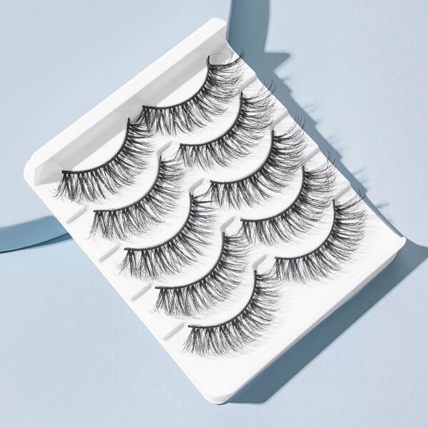 

5pairs Natural 3D Thick Fake Eyelashes, Black