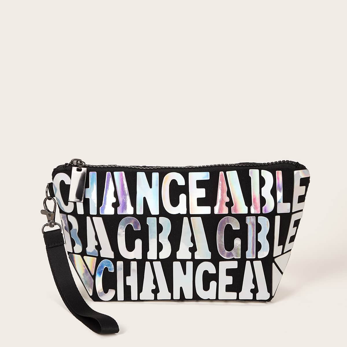 

Laser Letter Graphic Makeup Bag, Black