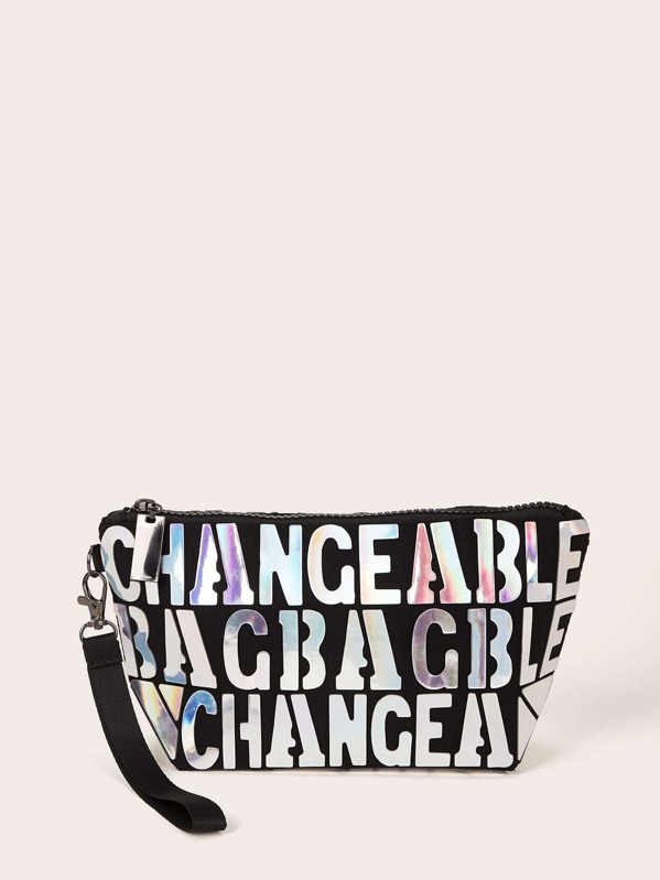 

Laser Letter Graphic Makeup Bag, Black