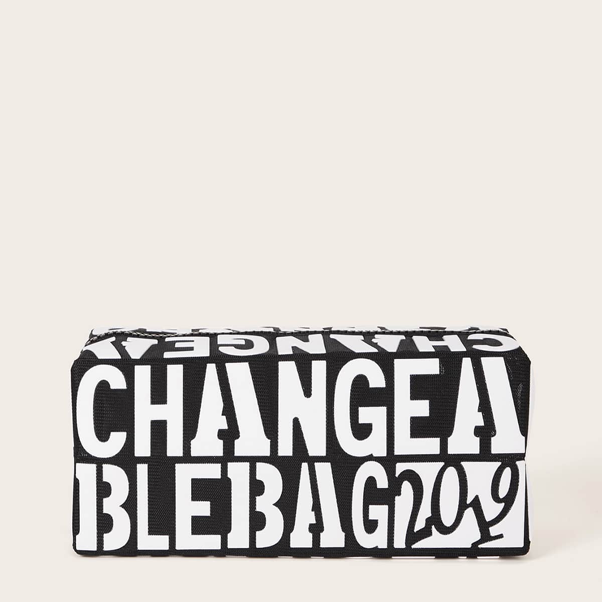 

Letter Graphic Makeup Bag, Black and white