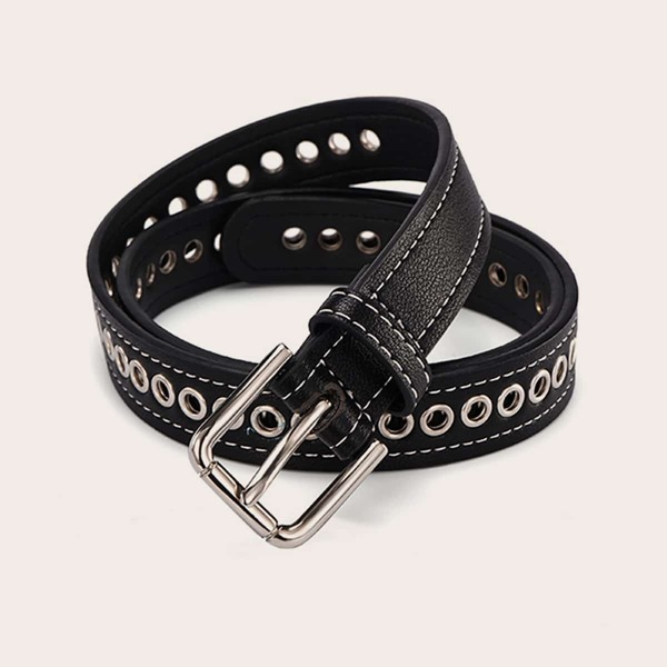 

Men Grommet Eyelet Design Belt, Black