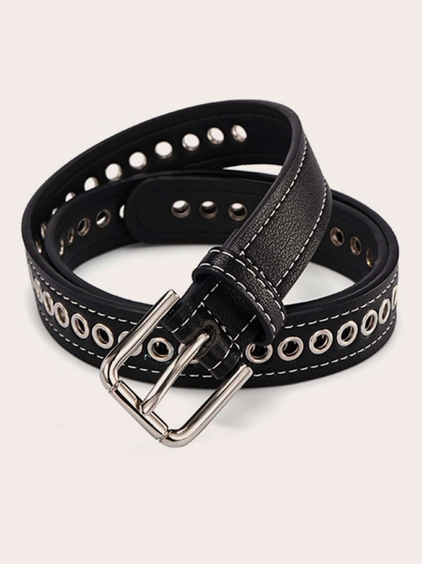 

Men Grommet Eyelet Design Belt, Black