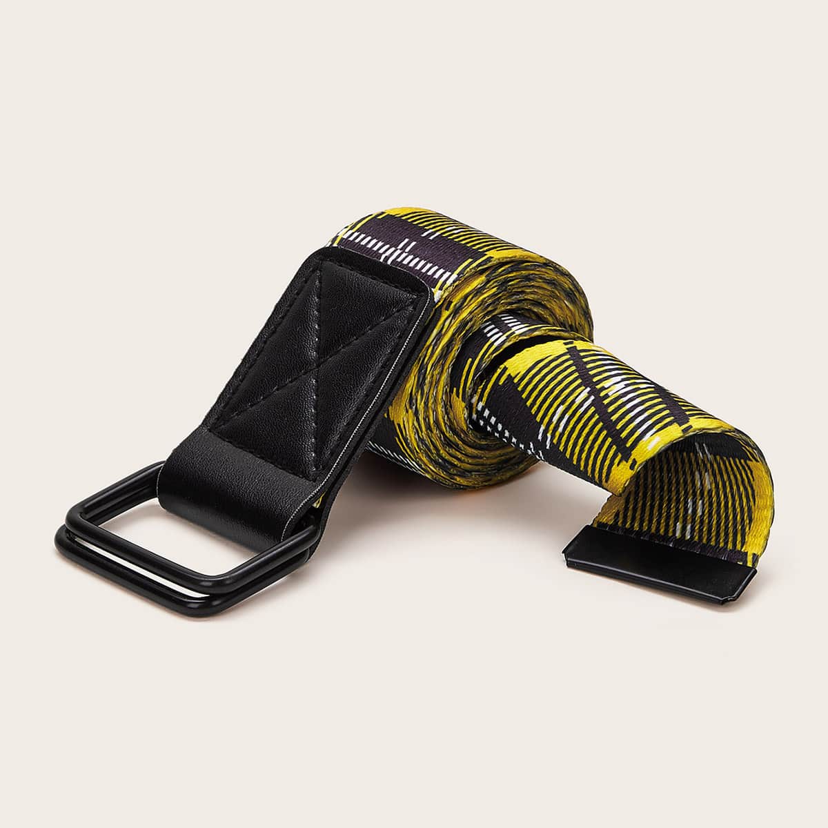 

Plaid Graphic Canvas Belt, Yellow