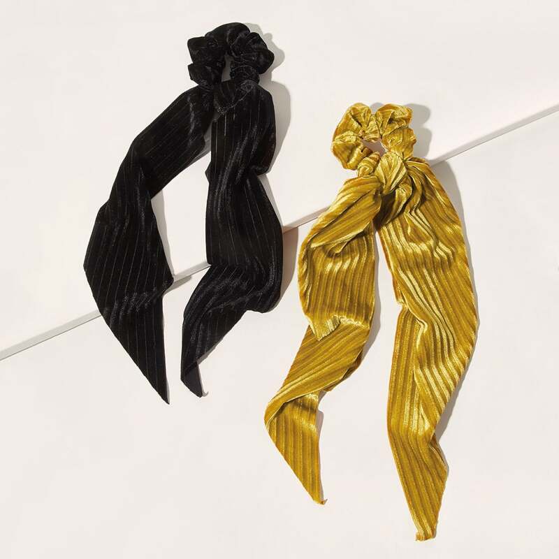 

2pcs Ribbed Velvet Scrunchie Scarf, Multicolor