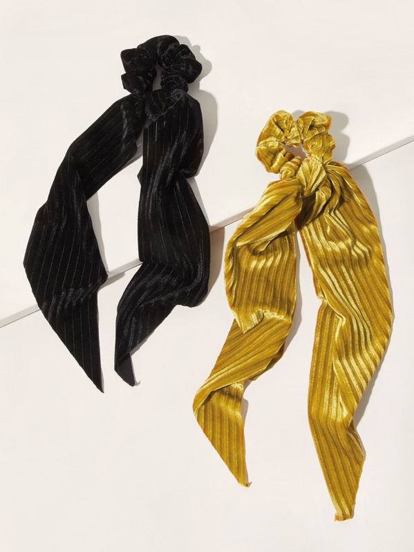 

2pcs Ribbed Velvet Scrunchie Scarf, Multicolor