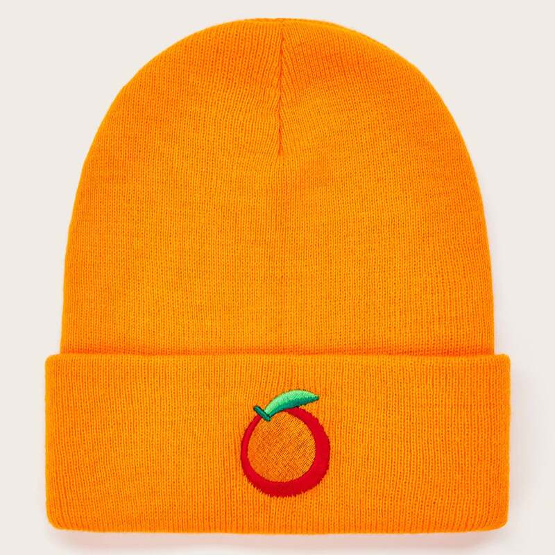 

Knit Cuffed Embroidery Beanie, Orange