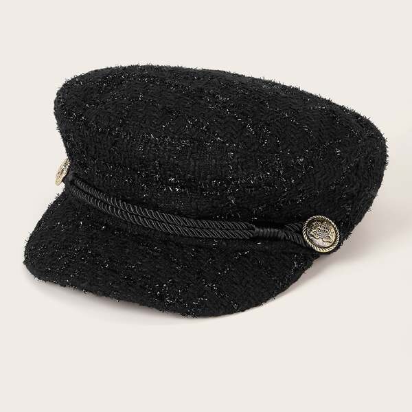 

Coin & Band Decor Bakerboy Hat, Black