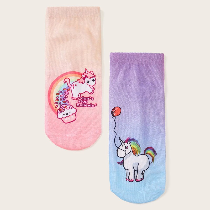 

2pairs Cartoon Unicorn Graphic Socks, Multicolor