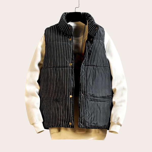 

Men Vertical Stripe Puffer Gilet, Black