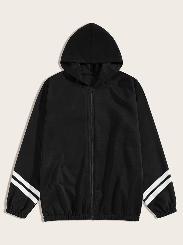 

Men Varsity Striped Hooded Jacket, Black