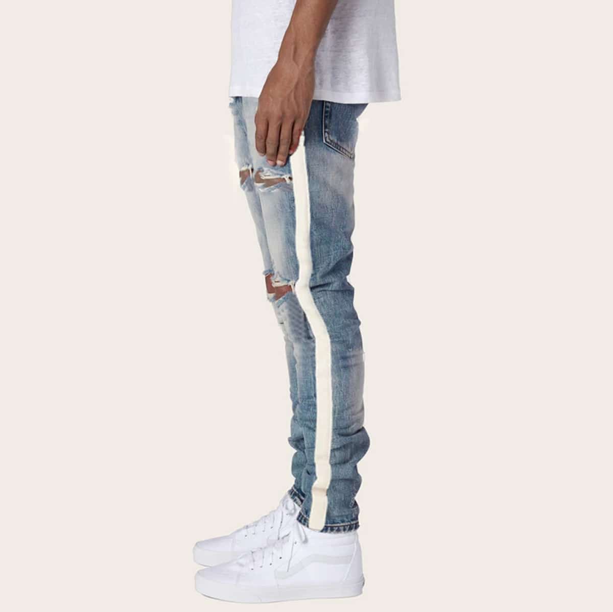

Guys Side Stripe Ripped Jeans, Blue