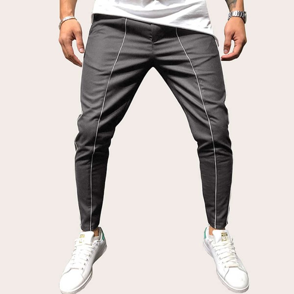 

Men Contrast Binding Carrot Pants, Grey