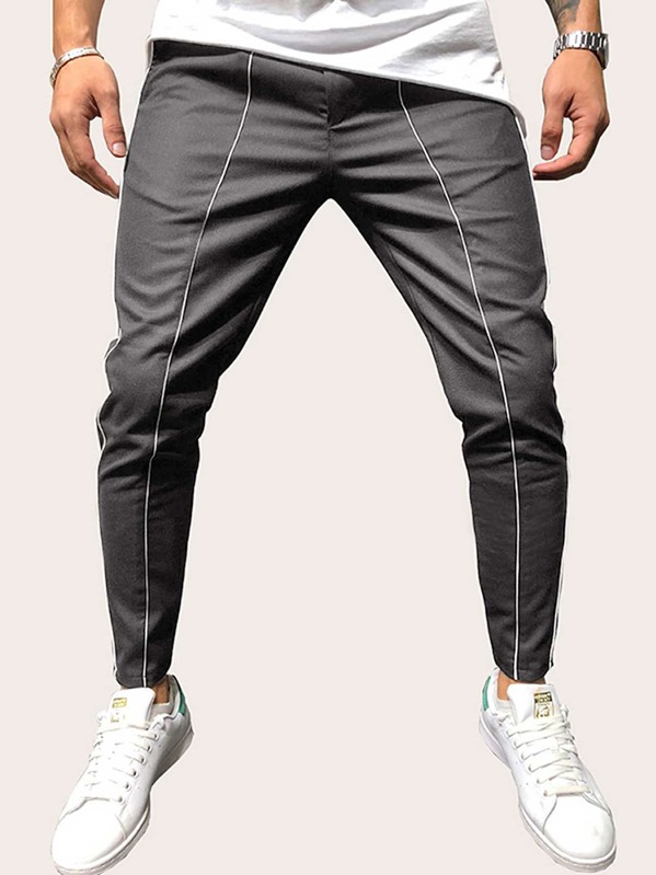 

Men Contrast Binding Carrot Pants, Grey
