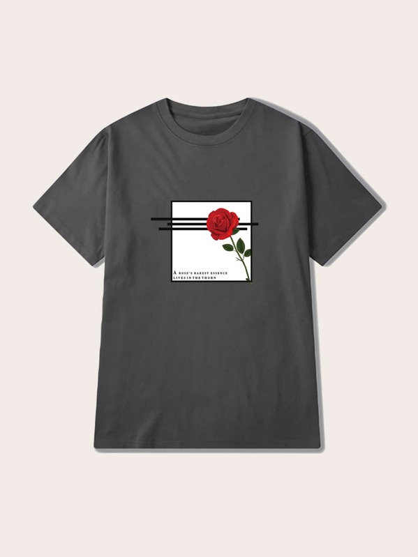 

Men Rose & Letter Graphic Tee, Grey