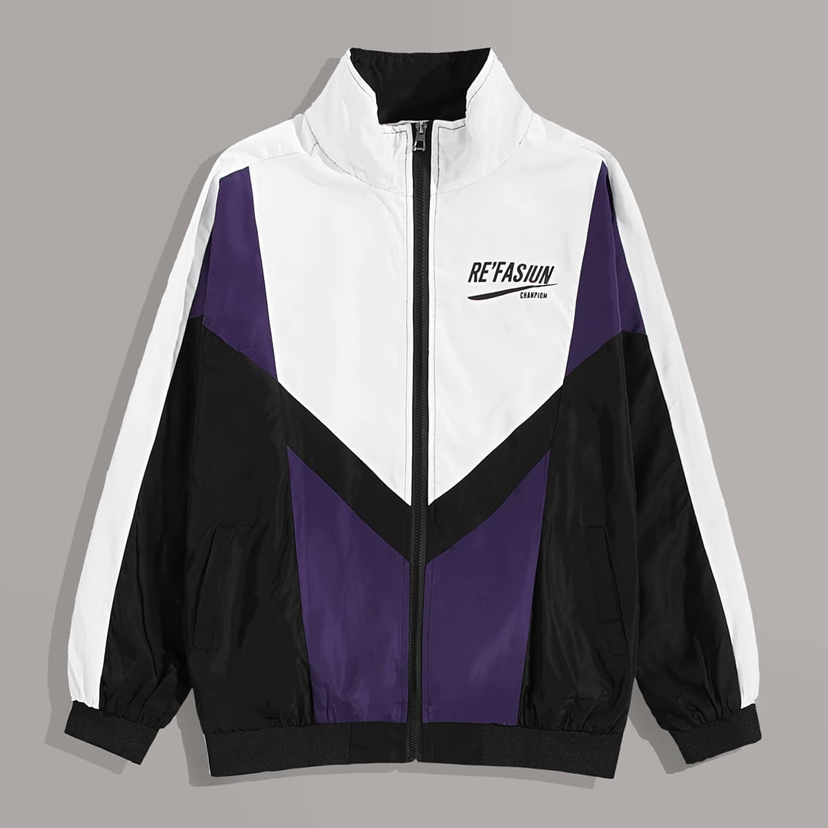 

Guys Letter Graphic Color-block Windbreaker Jacket, Multicolor