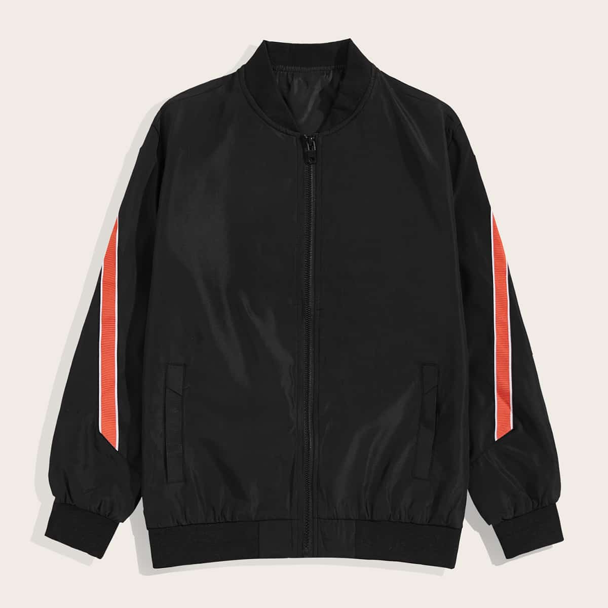 

Guys Tape Panel Zip-up Bomber Jacket, Black